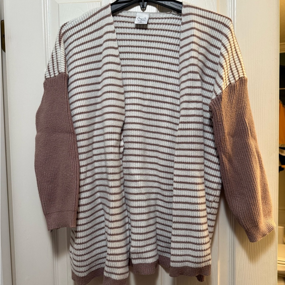 Cozy Casual Cream and Brown Striped Cardigan